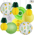 Pineapple Party Decorations Hanging Paper Lanterns Pineapple Honeycomb Tissue Paper Fans for Hawaiian Tropical Birthday Luau Party Decorations Summer Decor (Yellow)