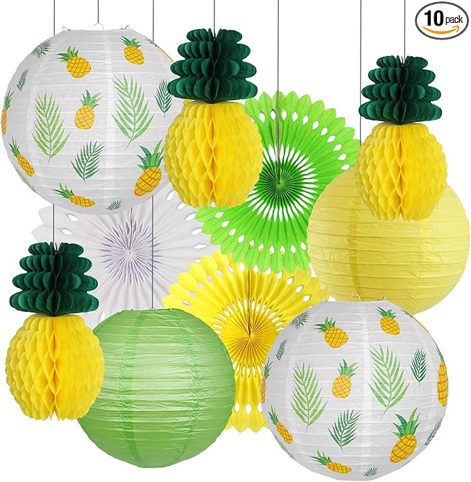 Pineapple Party Decorations Hanging Paper Lanterns Pineapple Honeycomb Tissue Paper Fans for Hawaiian Tropical Birthday Luau Party Decorations Summer Decor (Yellow)