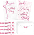 Pink Bow Birthday Invitations for Girls Boys, 20 Sets Bow Knot Invitation Cards with Stickers and Envelopes for Birthday Baby Showers Weddings and Celebrations, 4.7 x 6.7 Inch