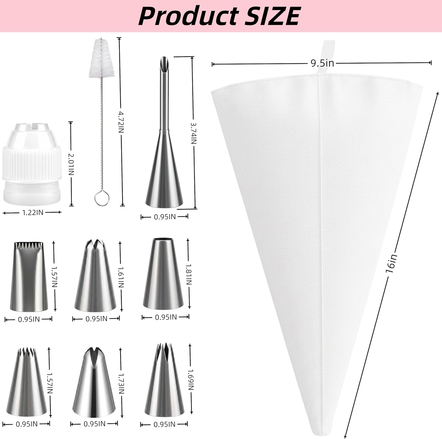 14 Pcs Reusable Piping Bags and Tips Set – 16 inch Cotton Pastry Bags for Cake Decorating, Cupcakes & Cookies with Stainless Steel Large Frosting Tips –Eco-Friendly Baking Kit for Home Bakers & Chefs