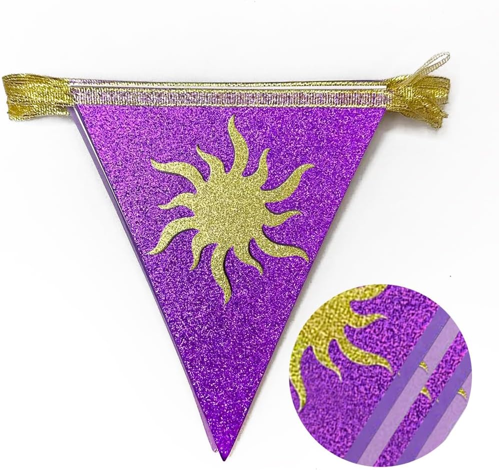 30Ft Purple Sun Party Decorations Purple Pennant Banner Flag Hanging Paper Triangle Bunting with Gold Sun for Birthday Bridal Shower Wedding Bachelorette Engagement Lavender Party Supplies