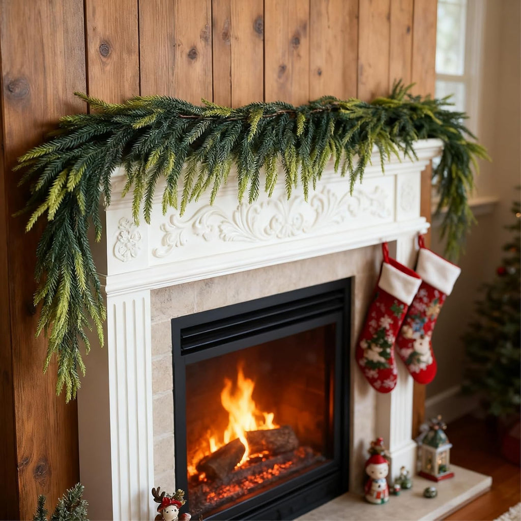 artificial norfolk pine garlands, set of 2 – shown in use