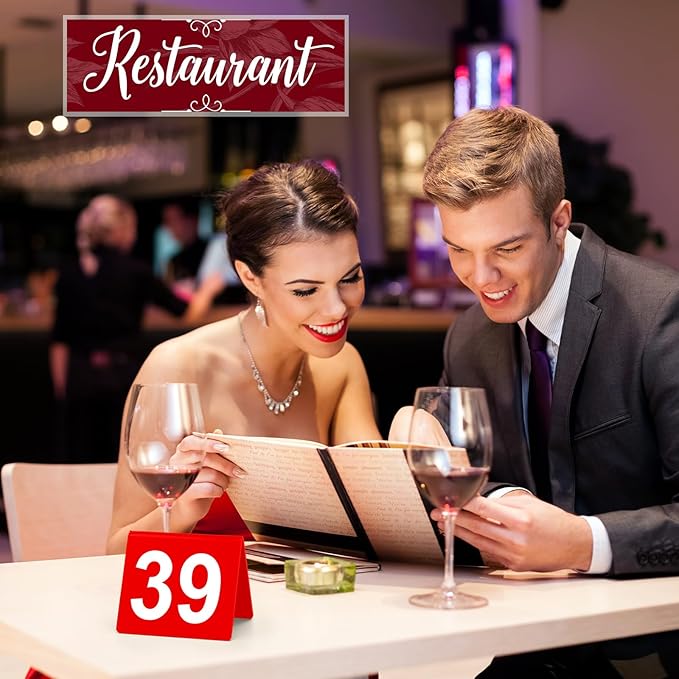 Tuanse Table Numbers 1-50 Acrylic Double Side Numbered Table Tents Restaurant Wedding Number Cards Signs for Banquets Party Wedding Reception(Red)