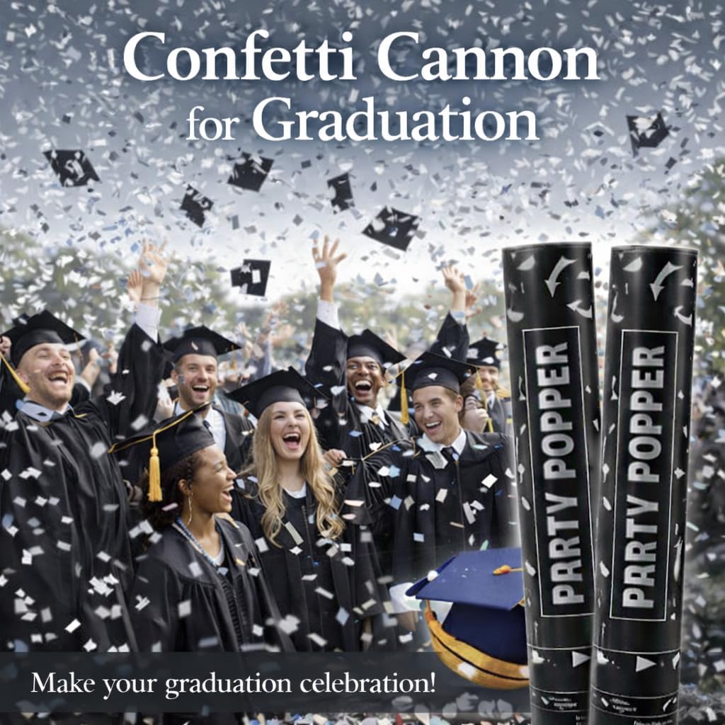Confetti Poppers Silver Confetti Cannon 2 Pack Silver Foil Confetti 12 Inch Party Poppers for Wedding Birthday Graduation New Year’s Eve Party Decorations & Photo Props