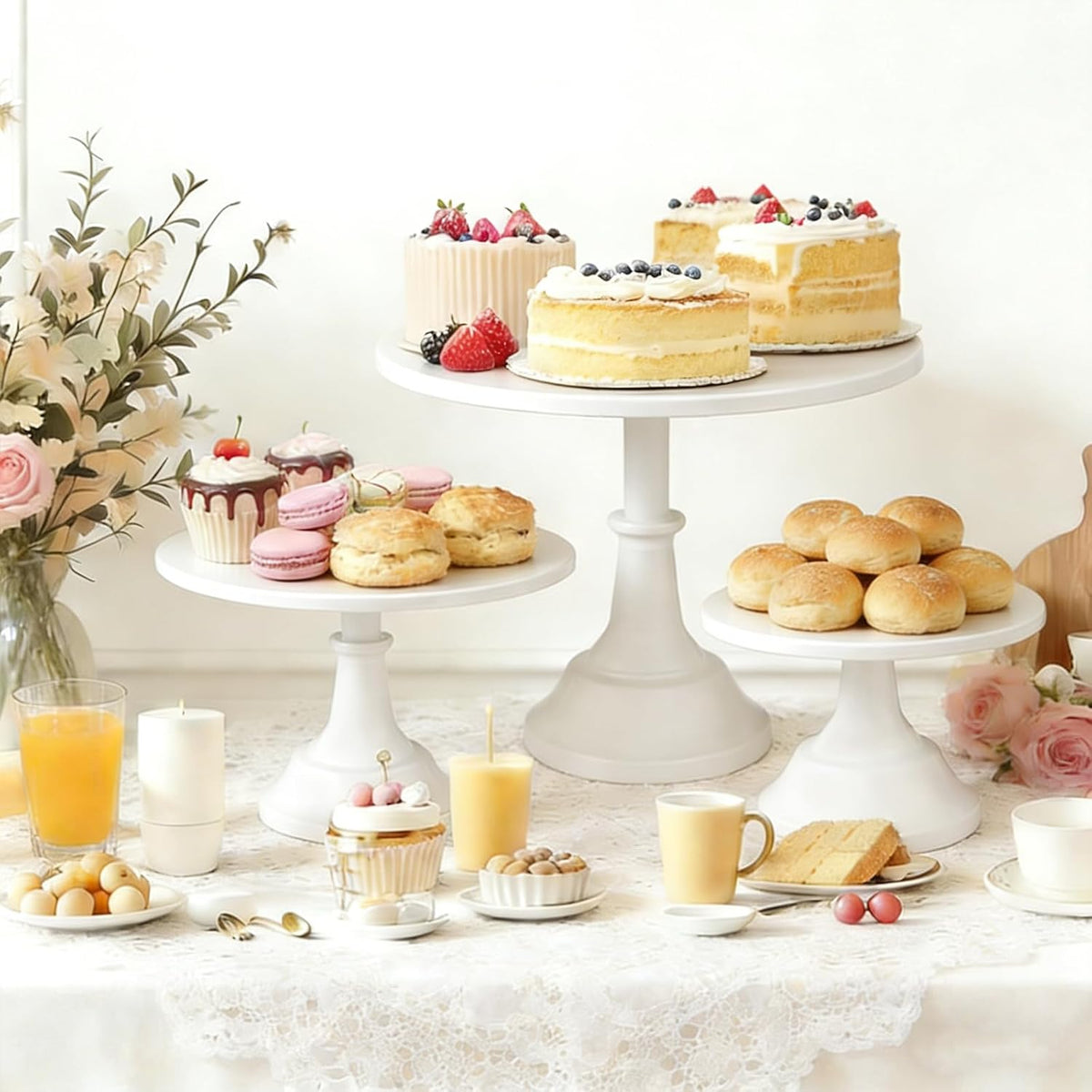 3 Piece White Cake Stand,8/10/12 Inch,Metal Round Cake Holder