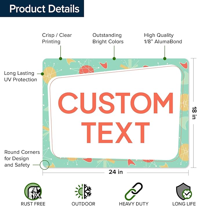 Custom Sign, Custom Street Sign, 11 Font Colors, 13 Font Styles, 4 Hole Options, 22 Sizes, 18x24 Inches, Rust Free DiBound, Fade Resistant, Made in USA by My Sign Center (Mid-Century Modern 2)