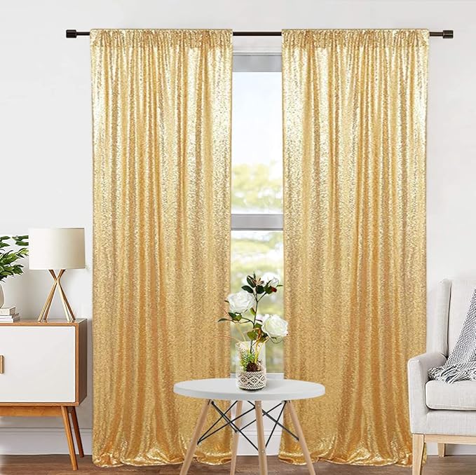 Eternal Beauty Sequin Backdrop Curtains, 2x8 Ft-2 Panels Gold Back Drop for Shimmer Photography Party Wedding Birthday Decor