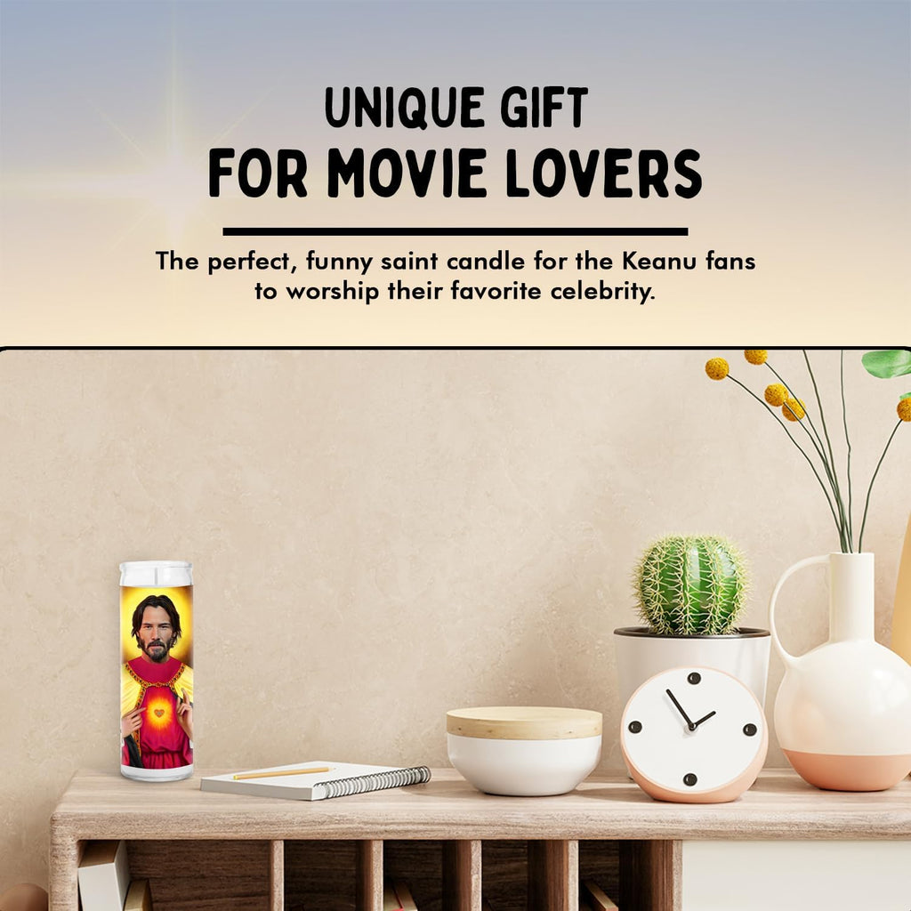 Keanu Celebrity Funny Candle – Reeves Wick Neo Votive Candle – Unique Gift for Matrix John Bill and Ted Action Movie Lovers – Home Decor Collectible for Living Room & Office - 8 Inch