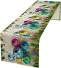 Christmas Table Runner,Colorful Balls Xmas Tree Snowflake Pattern Print Tablecloth Burlap for Hotel Indoors Outdoor Dining Room Kitchen Home Decor,W13X L108 in