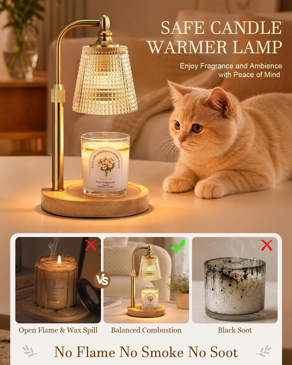 Hong-in Candle Warmer Lamp with Timer Dimmer, Birthday Gifts for Women, House Warming Gifts for New Home, Vintage Room Decor, Adjustable Height Candle Lamp, Wax Warmer for Scented Jar Candles