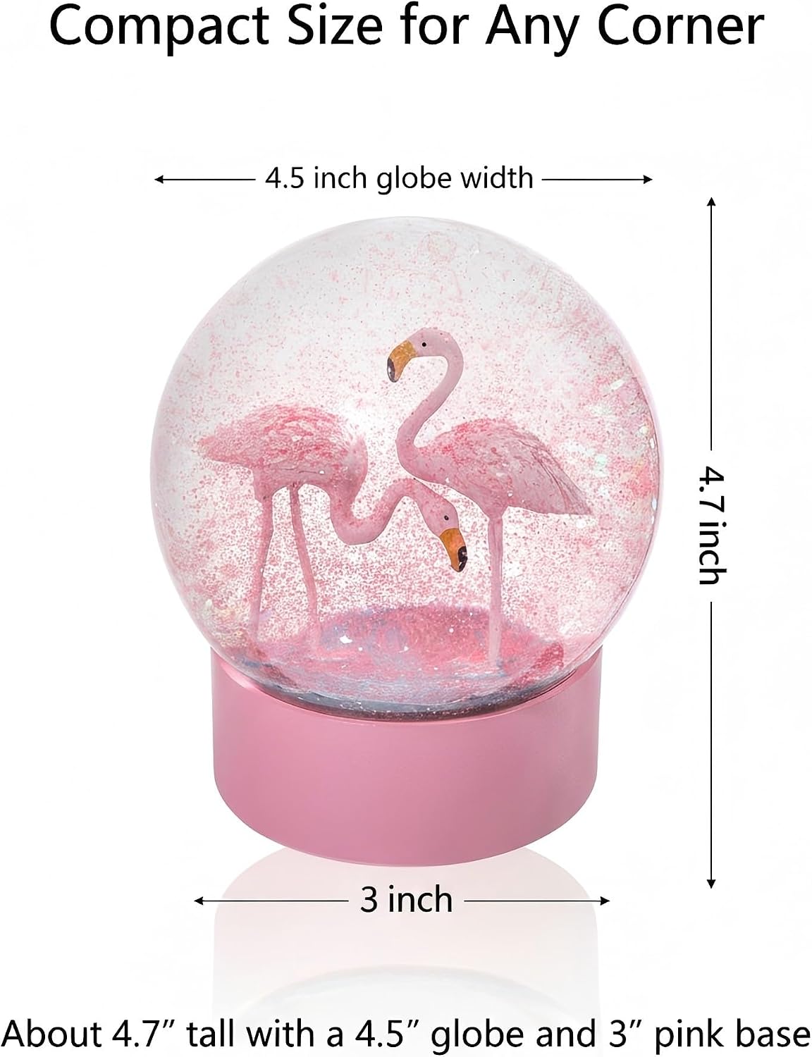 Pink Flamingo Snow Globes for Girls, 100MM Christmas Snow Globe for Kids, Glass Glitter Snowglobes for Adults Women Home Office Table Decor Birthday Valentine Gift