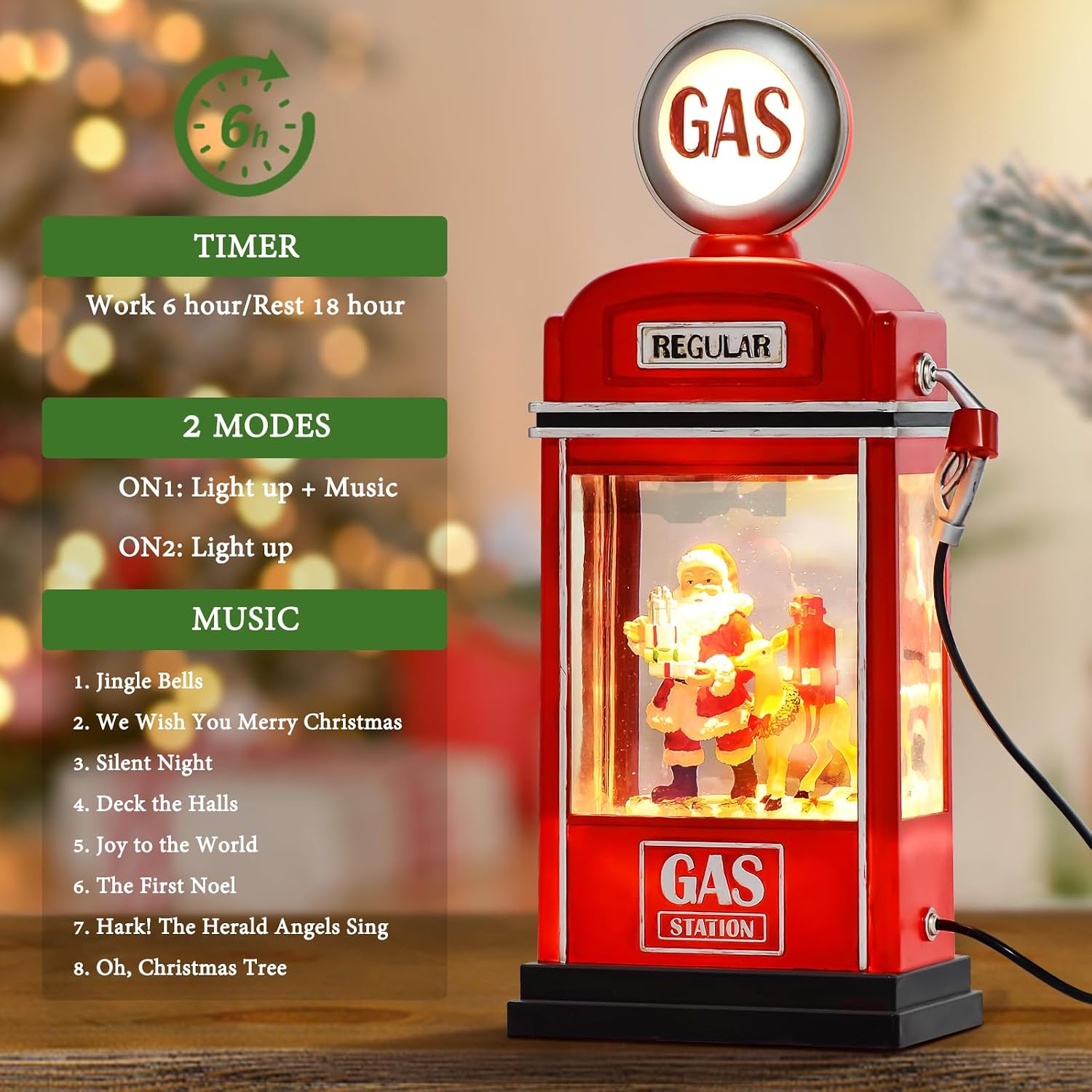 Large Christmas Snow Globes Christmas Lantern, 11.5" Lighted Electric Snowglobes with 8 Songs 6H Timer Dual Power, Santa Gas Station Christmas Ornaments Snow Globe for Kids Adults, Gifts for Men Women