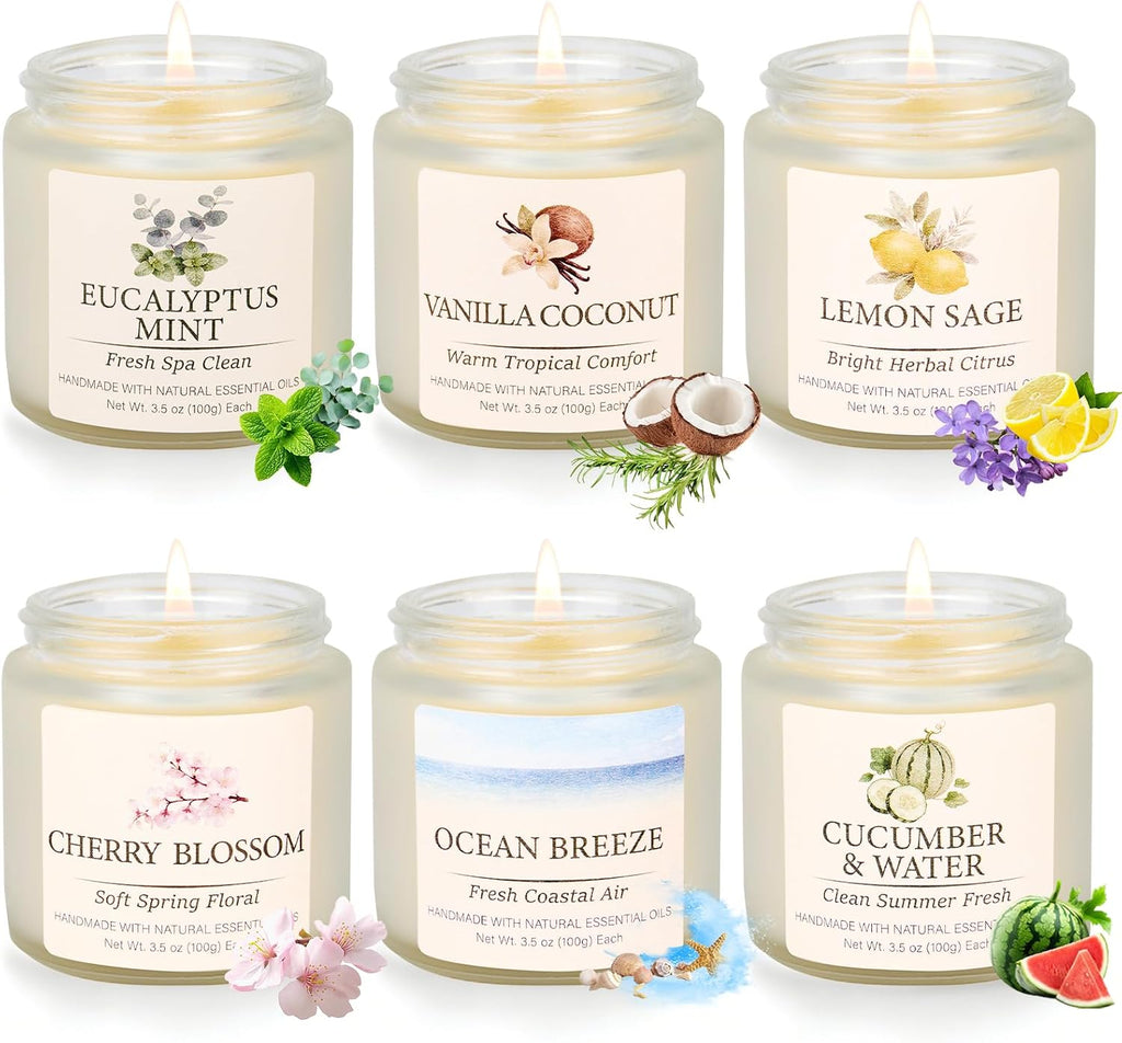 Spring & Summer Scented Candles Set, 6 Pack Soy Candles for Home, 21 oz Aromatherapy Candle Gift Set for Women, Mom, Birthday & Housewarming Gifts, Eucalyptus Mint & Vanilla Coconut