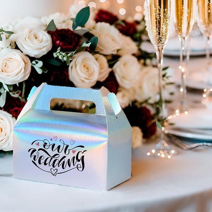 UnicoPak 30 Pcs Iridescent Gable Treat Boxes Party Favor Boxes Goodie Gift Boxes for Snacks Cookie Candy Toys Birthday Party Wedding Shower Holidays 6.5x3.5x4 Inches
