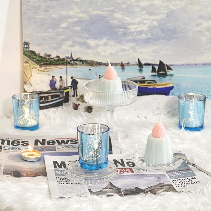 Homemory 36 Pcs Blue Votive Candle Holders, Mercury Glass Candle Holder, Tealight Candle Holders for Table Centerpieces, Baby Shower, Party, Anniversary, Wedding, Home Decor, Halloween, Christmas