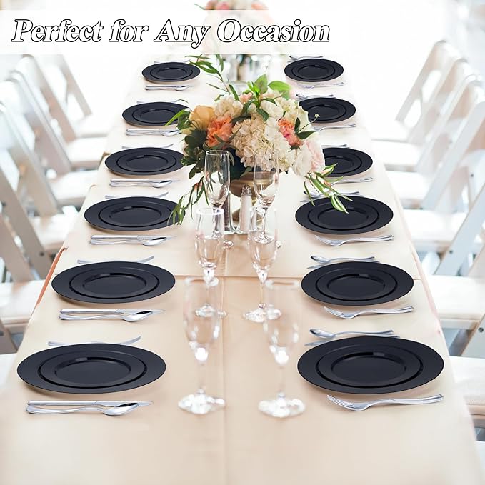200PCS Black Plastic Plates Set, 100 10.25 inch Dinner Plates and 100 7.5 inch Dessert Plates, Premium Disposable Plates for Party, Wedding,Halloween