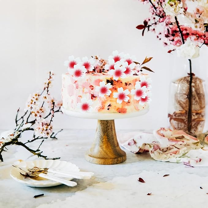 Ephlyn 100Pcs Edible Cherry Blossom Cupcake Toppers Edible Wafer Paper Flowers for Spring Bridal Engagement Baby Shower Birthday Party Cupcake Picks Anniversary Party Decorations Supplies