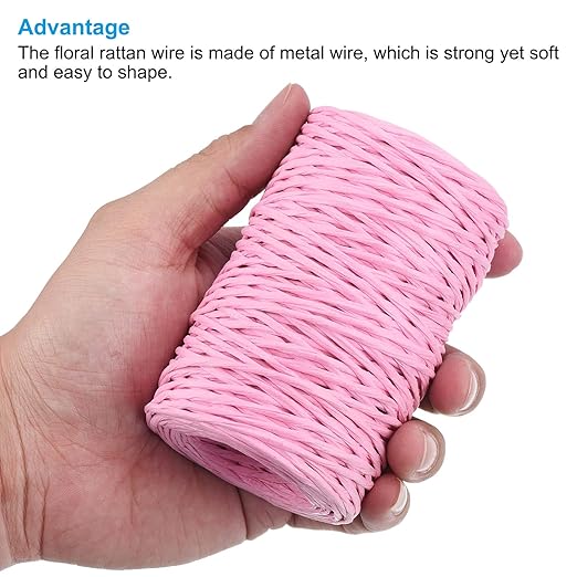 PATIKIL 164 Feet Floral Bind Wire Wrap Twine, 2mm Pink Paper-Wrapped Iron Wire for Flower Bouquets