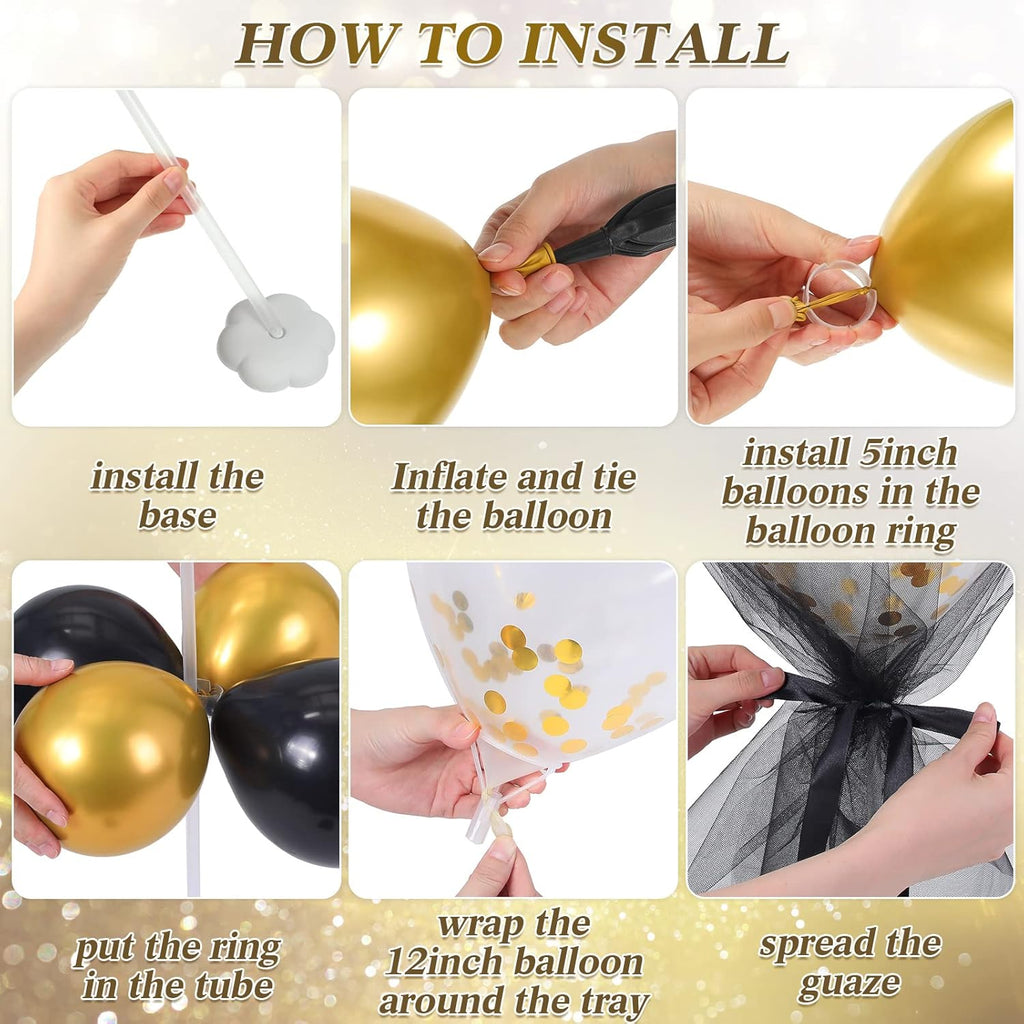 bbto 8 set gold black table centerpieces balloons, close-up detail