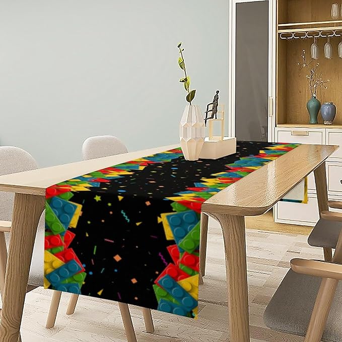 Building Blocks Table Runner Party Celebrating Colorful Blocks Table Runner for Kids Teens Bedroom Living Room Kitchen Birthday Party Decor Table Runner 13x90 Inch