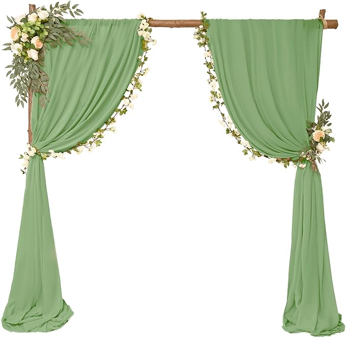 8 Panels Wedding Arch Draping Fabric 28" x 20Ft Wedding Arch Drapes Chiffon Fabric Drape Sheer Backdrop Curtain for Weddings Party Ceremony Birthday Arbor Drapery Reception Ceiling Décor(Sage Green)