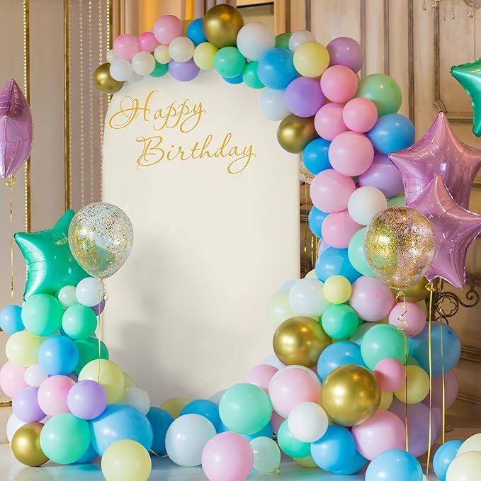 6.6FT Wedding Arch Backdrop Stand and Beige Arch Cover, Beige Spandex Fitted Backdrop Cover and Gold Wedding Arch Frame for Birthday Party Wedding Ceremony Bridal Baby Shower, Parties Decoration.