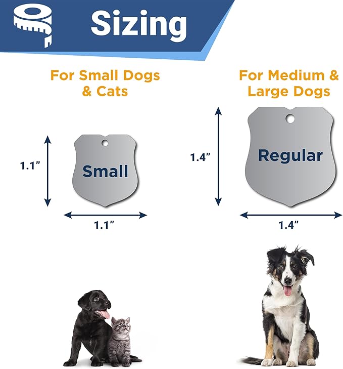GoTags Stainless Steel Pet ID Tags, Personalized Dog Tags and Cat Tags, up to 8 Lines of Custom Text, Engraved on Both Sides, in Bone, Round, Heart, BowTie and More (Ranger Badge, Regular (Pack of 1))