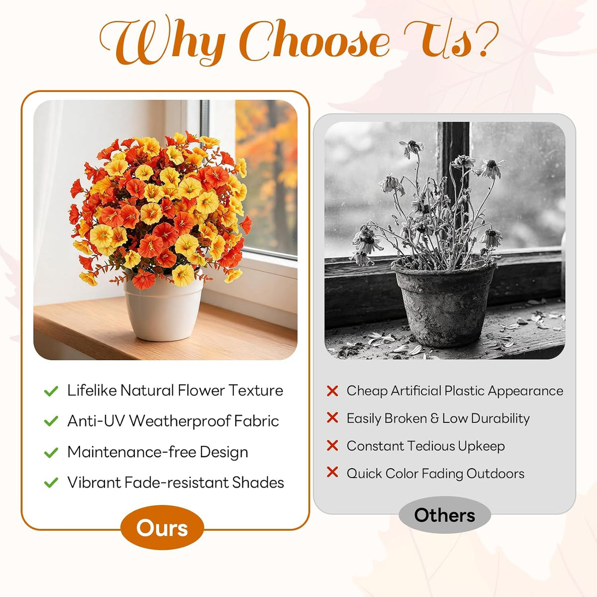 fall artificial flowers for outdoor, faux plants w/stakes, side view