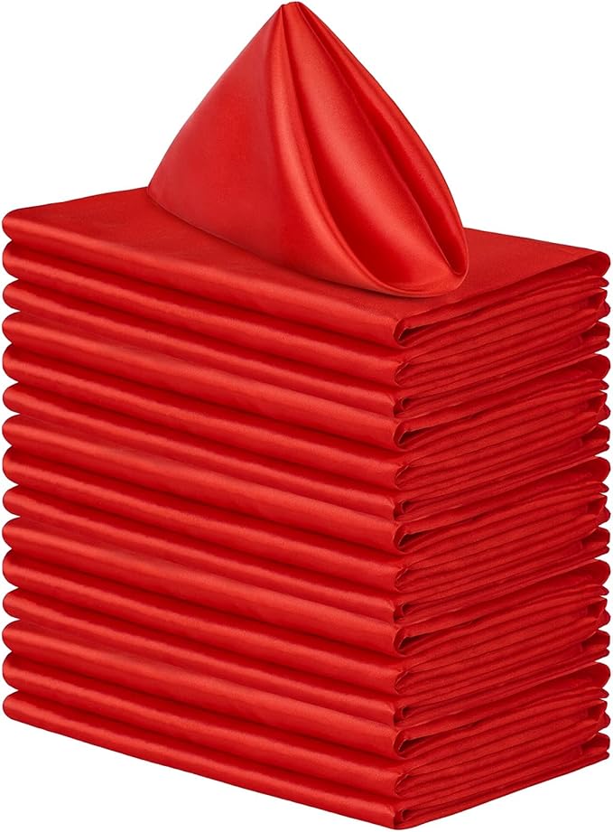 ANECO 16 Pack Square Satin Napkin Bright Silk Table Napkin Soft Smooth Fabric Table Napkin for Wedding Banquet Party Decoration, Red, 20 x 20 Inch