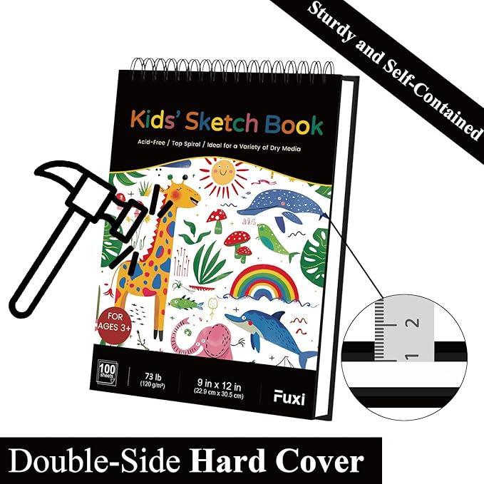 Sketch Book for Kids, 9" x 12" Kid Sketchbook, 100 Sheets (73lb/120gsm) Drawing Paper for Kids, Spiral Sketch Pad for Kid, Art Supplies for Classroom Must Haves.