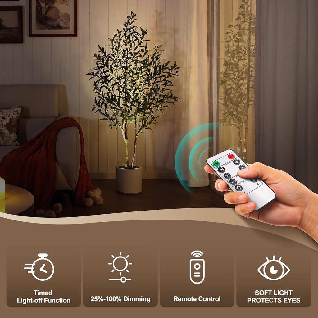 verinatural 5ft olive trees artificial indoor with remote shown in use