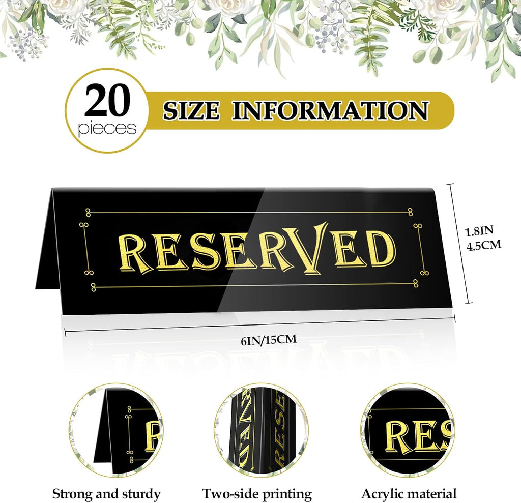 WATHFKCU 20PCS Acrylic Reserved Table Tent Signs, Reservation Seat Signs for Wedding, Restaurant, Office, Meeting Chairs