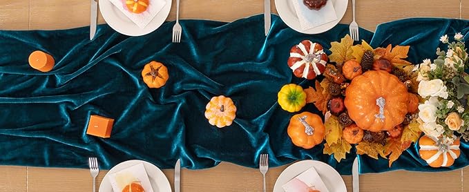 Peacock Green Velvet Table Runner 3 Pack Fall Thanksgiving Turquoise Table Runners 20 x 120 Inch Luxurious Elegant Velvet Fabric Table Decor for Christmas Dinner Wedding Bridal Baby Shower