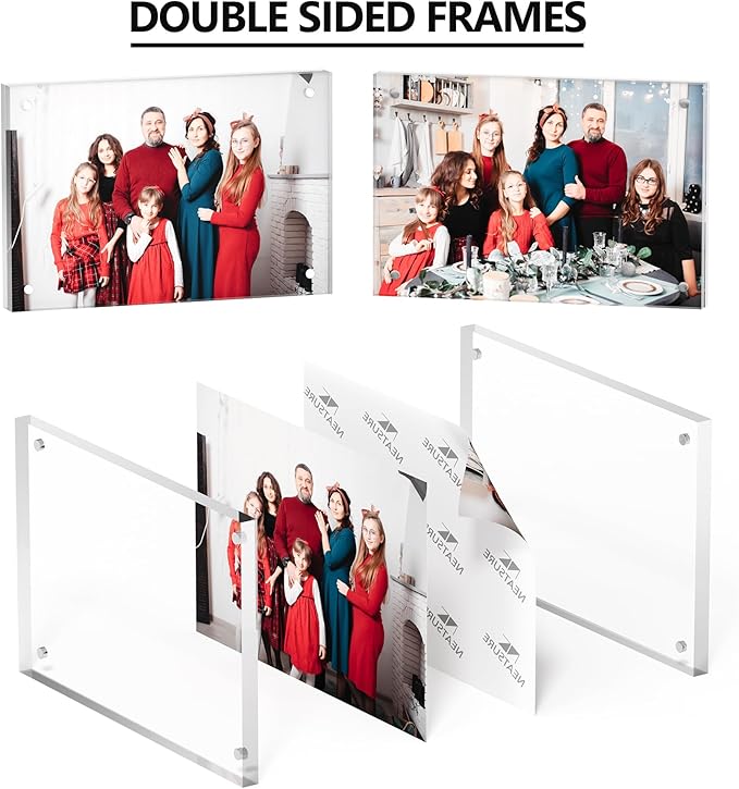 4x6 Acrylic Picture Frame 5 Pack, Clear Freestanding Double Sided Frameless Magnetic Photo Frames, Desktop Display Decor Gift