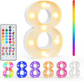 Pooqla Colorful Lighted Numbers with Remote, 35 Colors Light Up Numbers for Party, RGB LED Marquee Number Lights Gift for Girls Boys 8th Birthday Decoration Wedding Bar Night Light Home Decor Number 8