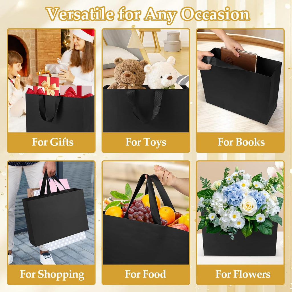 Epoesch Black Small Gift Bags with Handles and Tissue Paper, 8x5x10 Inch 4 Pack Paper Bags for Men, Women, Birthdays Party, Baby Showers, Weddings, Father's Day, Anniversaries, Holidays (Black small - 4Pcs)