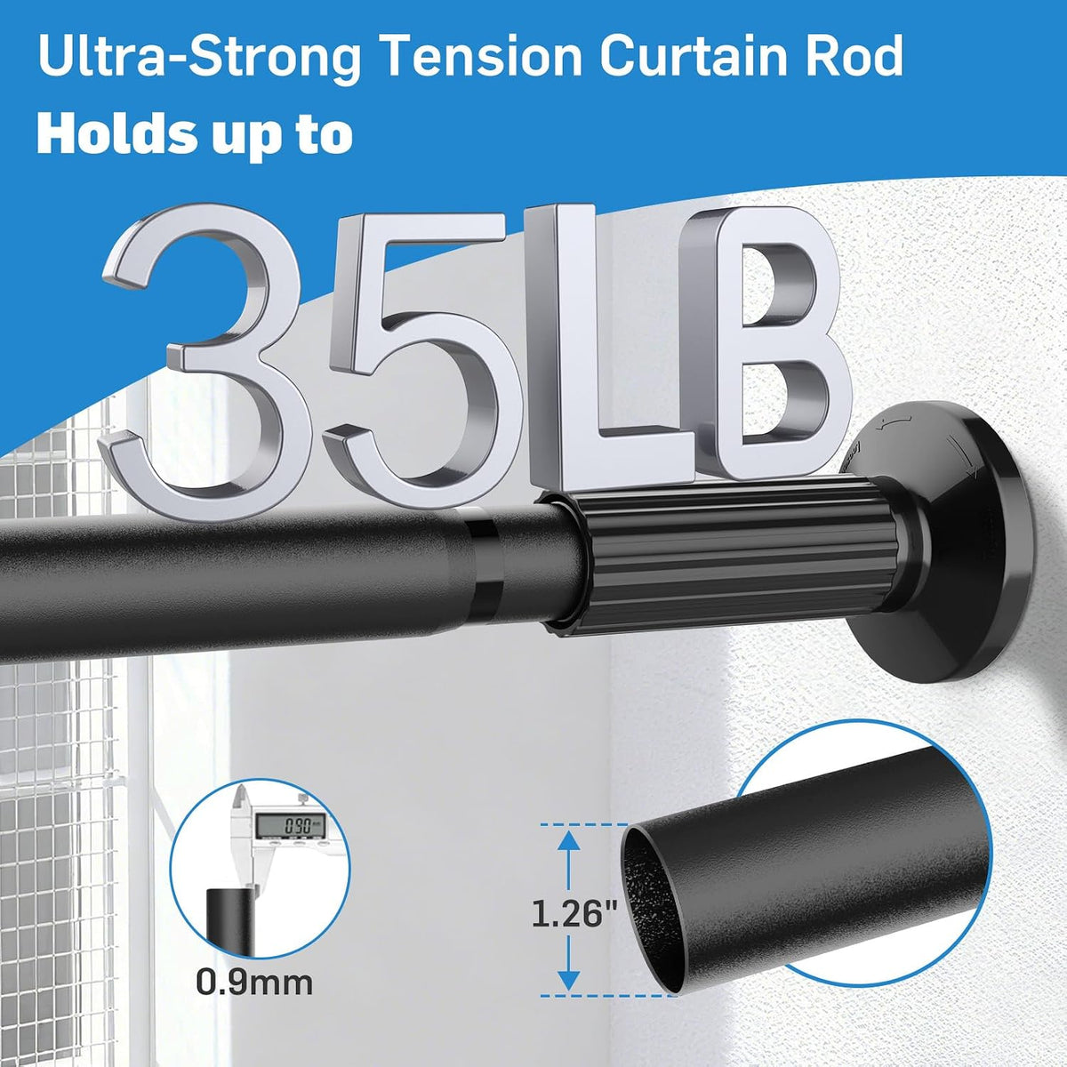 tension curtain rod 51-166 inch(4.25-13.83ft), extra long outdoor, close-up detail