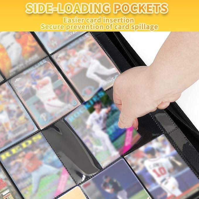 Premium 1000+ Pockets Trading Card Binder, 16-Pocket Ringless Side-Loading Album for TCG, MTG, Lorcana, Sports & Standard-Size Cards (Black2)
