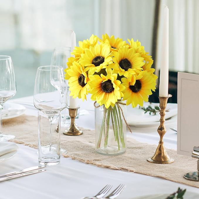 Leftover Sunflower Artificial Flowers in Vase,Sunflower Decor,Flower Centerpieces for Tables,Fake Flowers in Vase for Summer Decor, Yellow Decor
