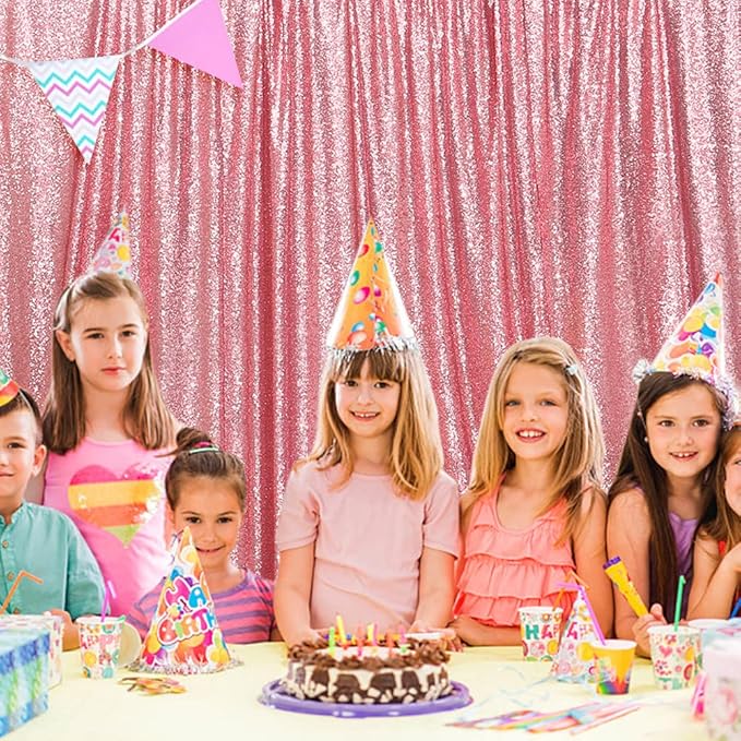 SquarePie Sequin Backdrop Less Transparent Background Sparkly Curtain for Wedding Party 4FT x 7FT Fuchsia Pink