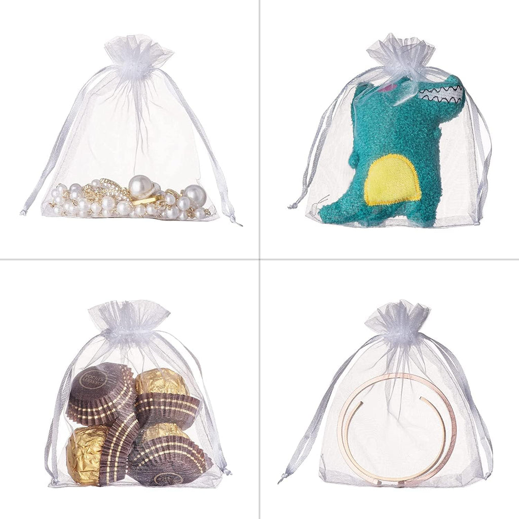 HongyiTime 100PCS Premium Sheer Organza Bags, White Wedding Favor Bags with Drawstring, 4x6 inches Jewelry Gift Bags for Party, Festival, Makeup Favor Bags,Net Gift Bags,Drawstring Goody bags
