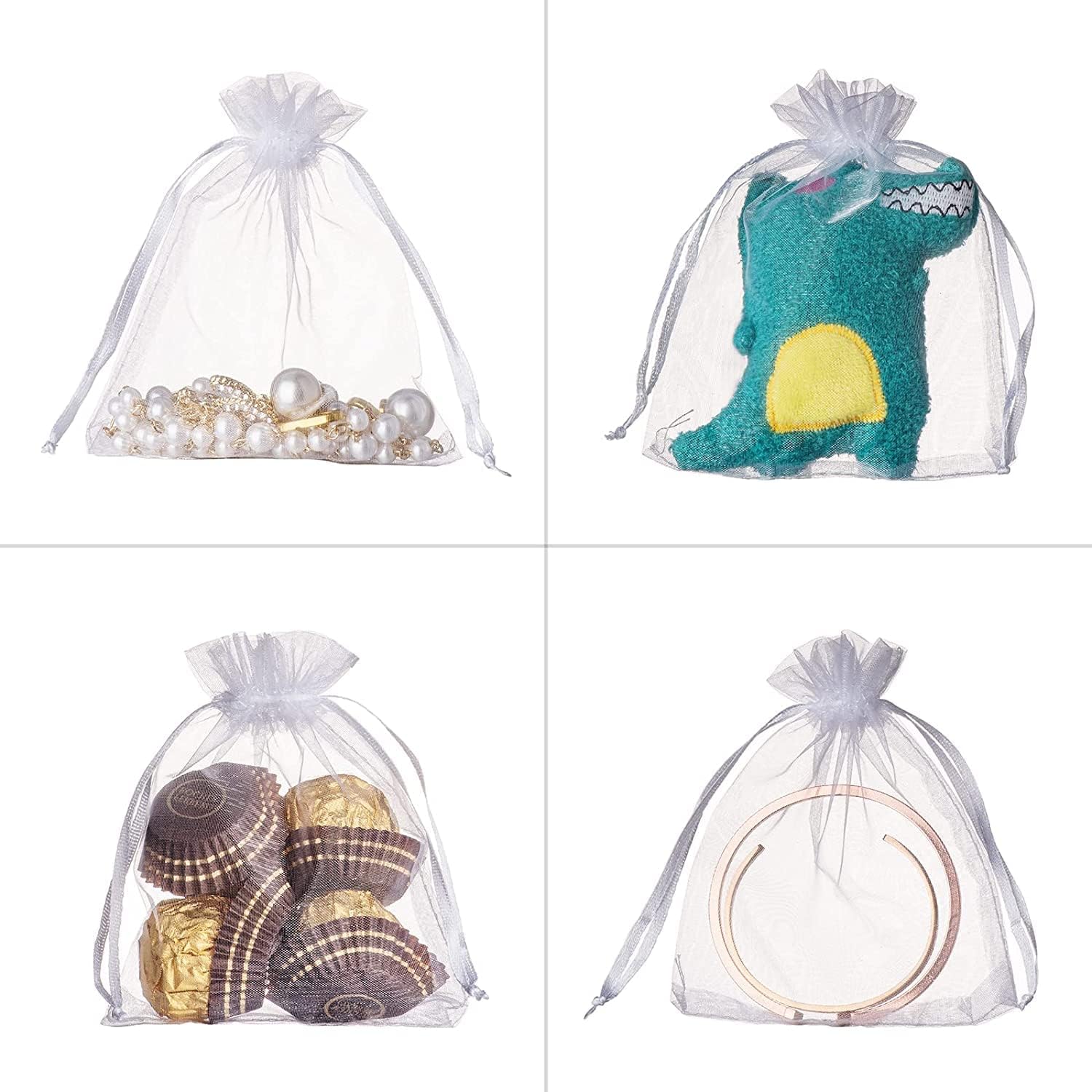 HongyiTime 100PCS Premium Sheer Organza Bags, White Wedding Favor Bags with Drawstring, 4x6 inches Jewelry Gift Bags for Party, Festival, Makeup Favor Bags,Net Gift Bags,Drawstring Goody bags