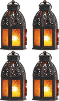 NEEDOMO Set of 4 Moroccan Candle Lantern, 9" Ramadan Lanterns Decorative Indoor Outdoor, Vintage Candle Holder for Chritsmas, Halloween, Table, Patio, Porch, Shelf, Ramadan Decorations (Amber)