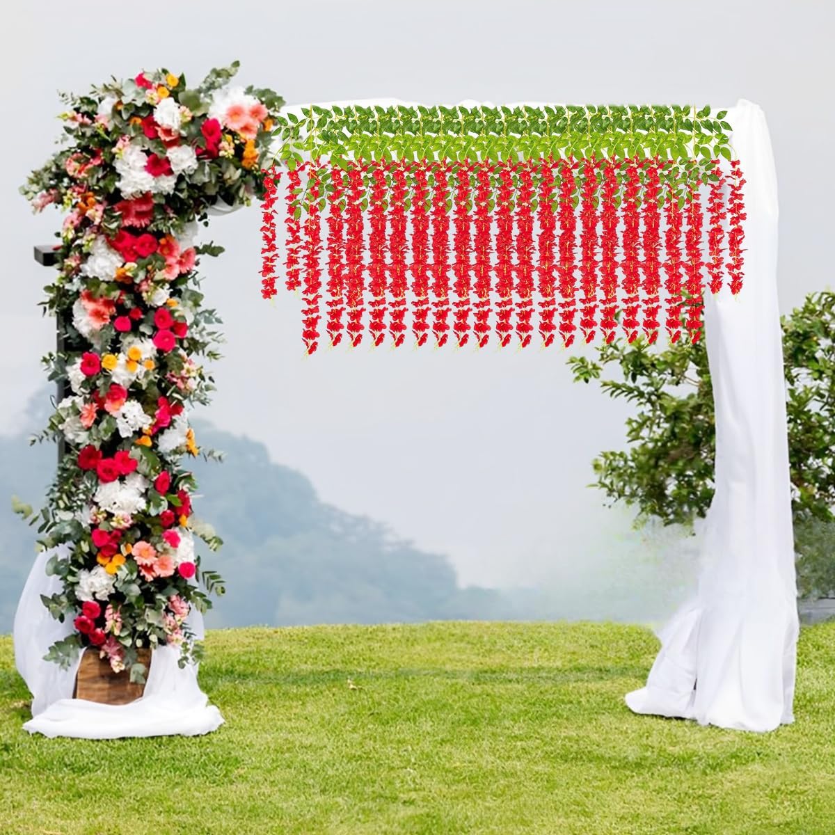 artificial wisteria hanging flowers fake wisteria flower garland, side view