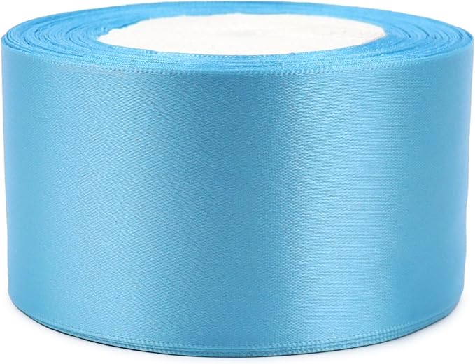 Light Blue Solid Satin Ribbon 2 Inch 25 Yards Solid Polyester Fabric Ribbon for Gift Wrapping Wedding Christmas Baby Shower Birthday Party Decoration Handmade Immortal Flower Craft