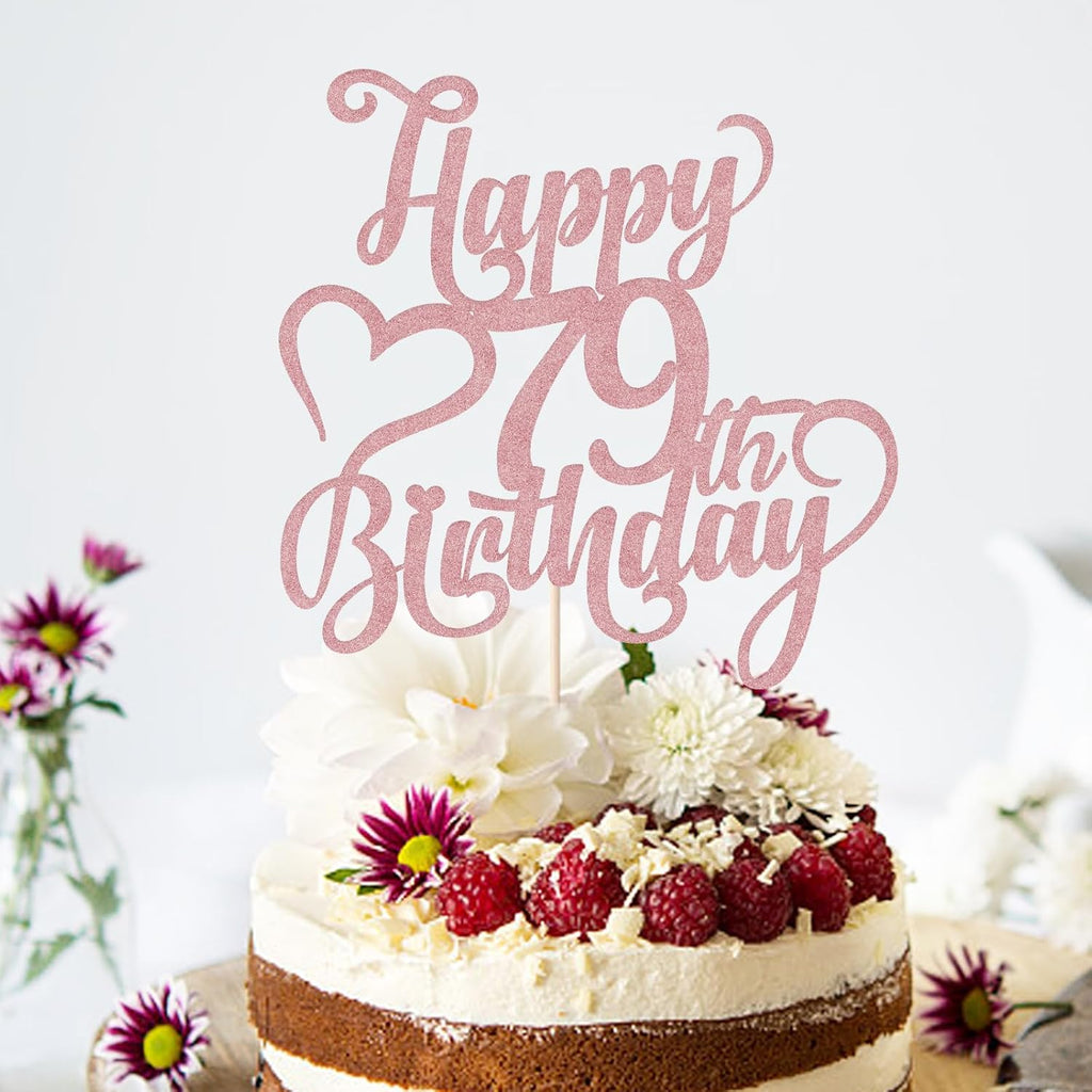 Happy 79th Birthday Cake Topper - 79th Birthday party Decorations | Rose gold Glitter Happy 79th Birthday Cake Topper Suitable for: Anniversary/Wedding, 79th Birthday Party Cake Decorations