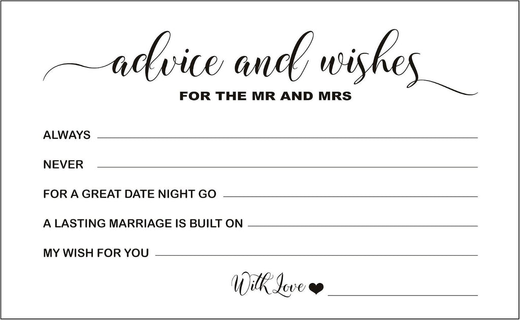 RXBC2011 Wedding advice and well wishes Cards for the Mr and Mrs Bride and Groom Newlyweds Bridal Shower Games Note Marriage Advice Pack of 50