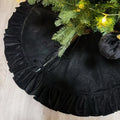 48 Inches Ruffled Velvet Christmas Tree Skirt Black with Bow Large Luxury Xmas Tree Skirt Mat for Christmas & New Year Holiday Home Party Decorations - 122cm