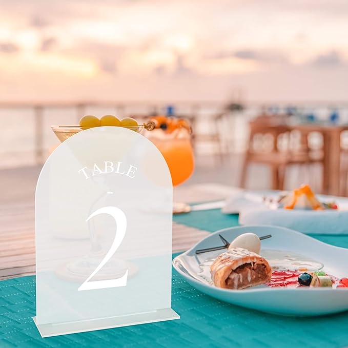 JOYIT Frosted Arch Wedding Table Numbers 1-30 with Stands - 5" X 7" Acrylic Sign Table Number Holders, Perfect for Wedding Receptions, Parties, Anniversaries, and Events