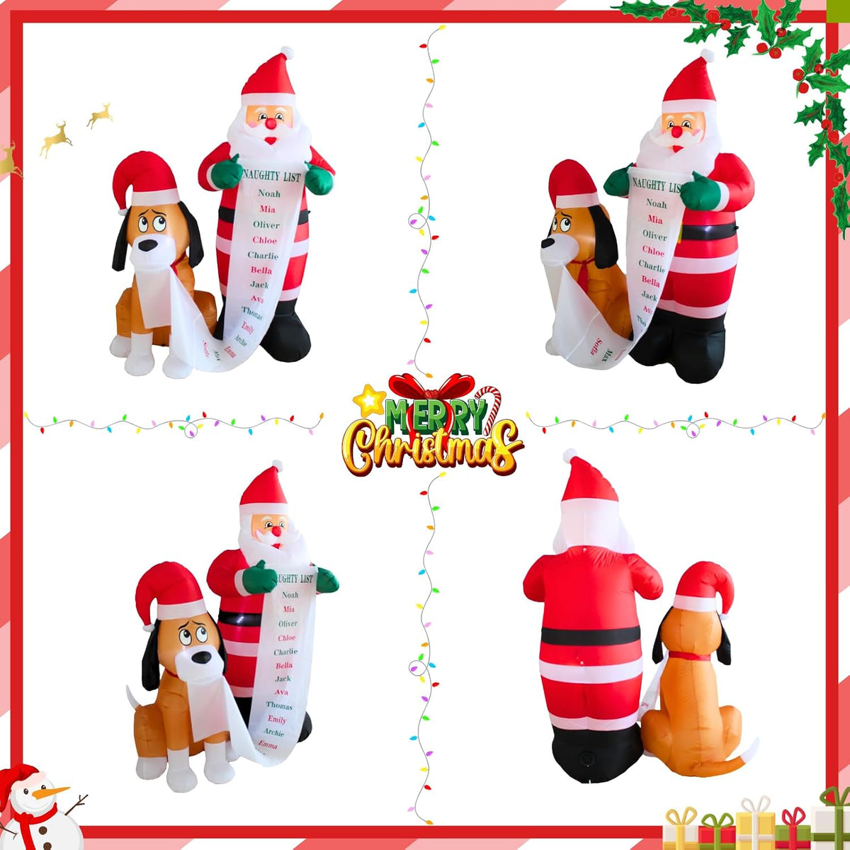 pts 6ft inflatable santa with dog outdoor decoration on a desk or shelf